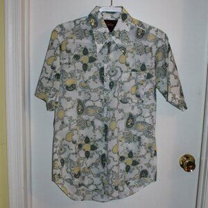Vintage Men's Enrico Button Up Shirt Short Sleeve White w/Green & Yellow Paisley